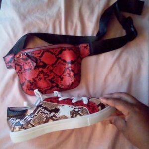 Snake skin shoes and fanny pack